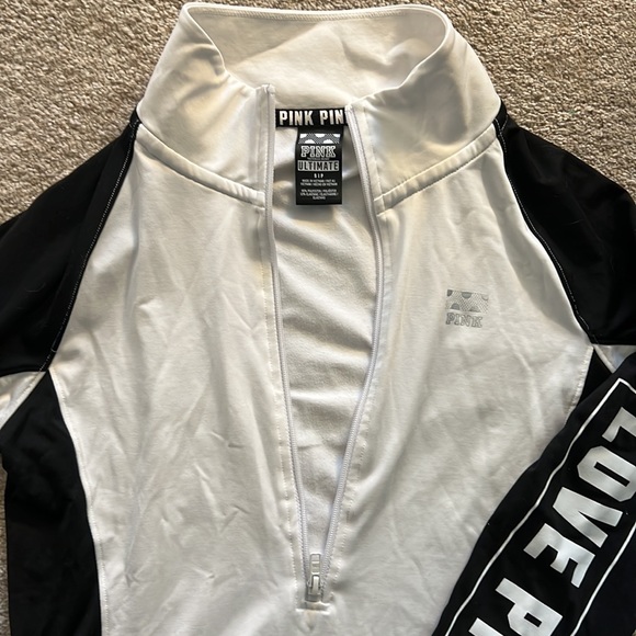 VS PINK Ultimate black white deep quarter zip track jacket back zip pocket small - Picture 3 of 5